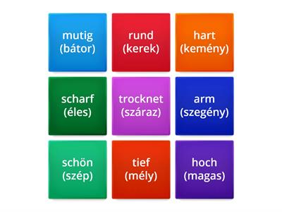 Adjektive (Oldalra húzással fordítsd meg a mozaikokat! Írd le a mellékneveket a szótárba!)