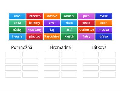 Podstatná jména pomnožná, hromadná, látková