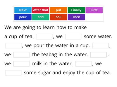 Recipe (Sequence adverbs + verbs)