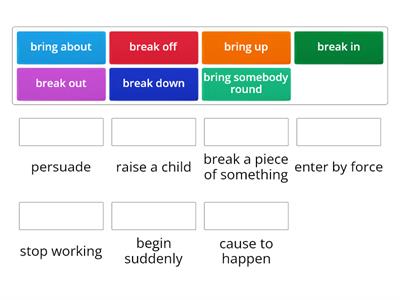 Phrasal verbs (break and bring)