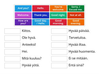 Tervehdyksiä ja muita fraaseja - Greetings and other phrases