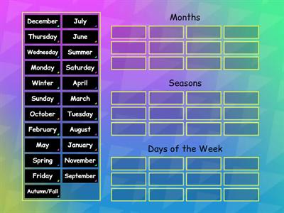 Seasons/Months/Days of the Week Group Sort