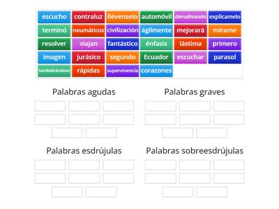 Palabras: agudas, graves, esdrújulas, sobreesdrújulas