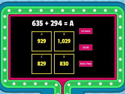 Adding & Subtracting within 1,000 Game Show