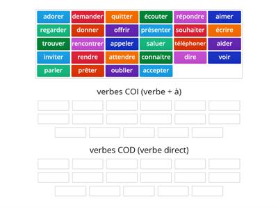 verbes COD et COI 1, classe dans le bon groupe.