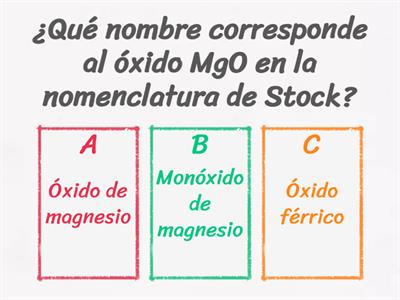 Nomenclatura de oxidos {stock, sistematica y tradicional}