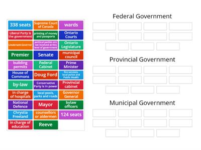 Which level of government does each word belong to?