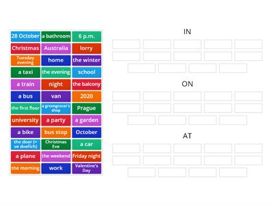 1st grade 2A Prepositions (in, on, at) time and place