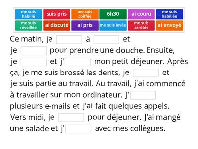 Verbes pronominaux au passé composé, texte à trous