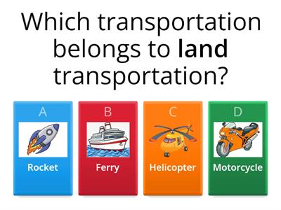 English Quiz for ages 5-6 years (Transportation)