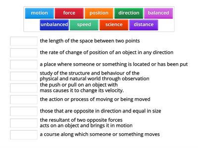Force and Motion Vacabulary
