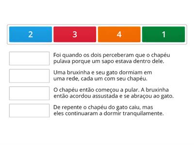 Organize os parágrafos baseados na história em quadrinhos: O chapéu, de Eva Furnari, numerando de forma correta: