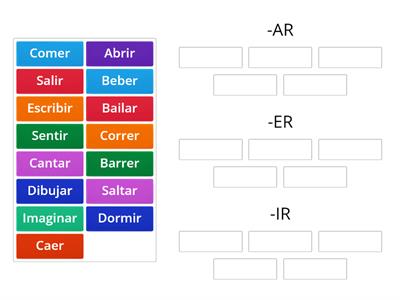 Verbos en infinitivo y sus conjugaciones -AR,-ER,-IR