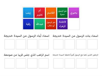  ضع الاسم المناسب  تحت المجموعة المناسبة