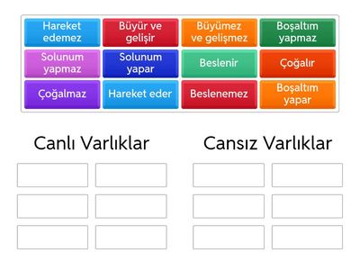 3.Sınıf Fen Bilimleri Canlı ve Cansız Varlıkların Özellikleri Etkinliği