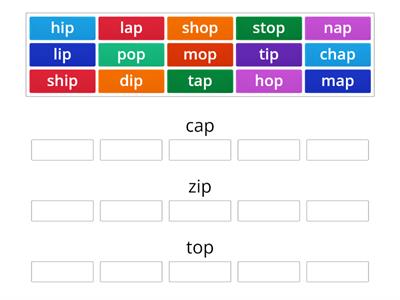 Word Sort for -ap, -ip, and -op