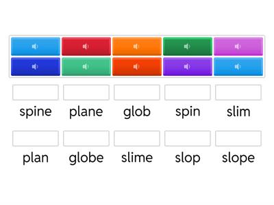 Match spellings to their sounds (short vowels and silent e, with blends) 