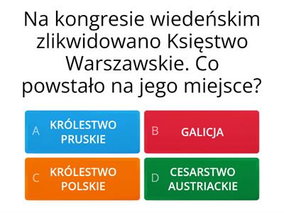 Ziemie polskie po kongresie wiedeńskim - test składający się z 20 zadań