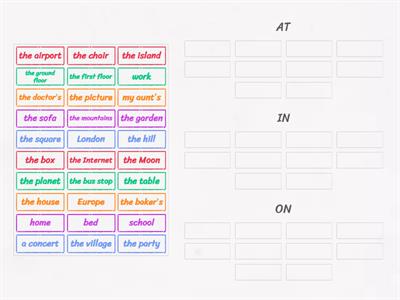 Prepositions of place (at x in x on)