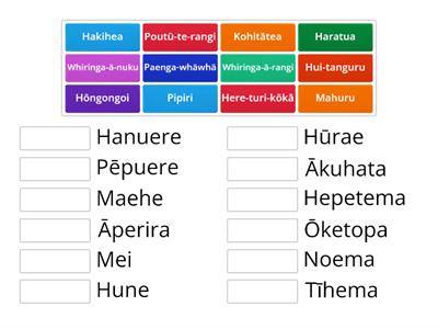 Māori Months - loan words + maramataka