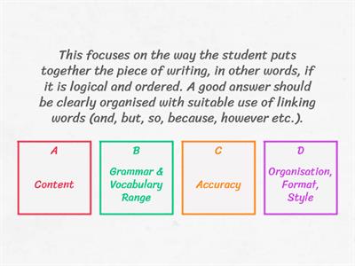 Writing Assessment Criteria – Quiz