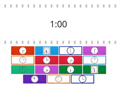 Half past and o'clock analogue and digital matching