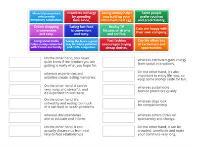 Sentences linked with "whereas" and "on the other hand"