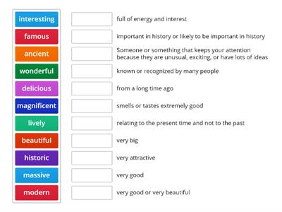 Adjectives to describe buildings, places, monuments.