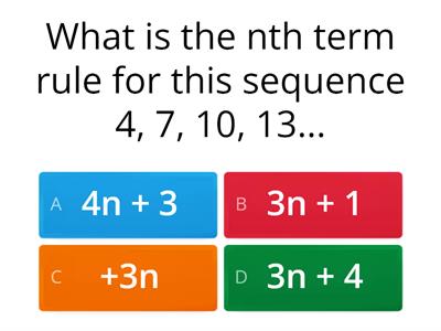 Nth term and sequence quiz