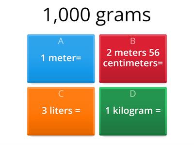 Metrics  m, cm, kg, g, L, ml-Match up- Quiz