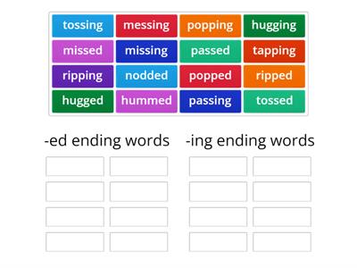 Word Sort (-ed and -ing endings)