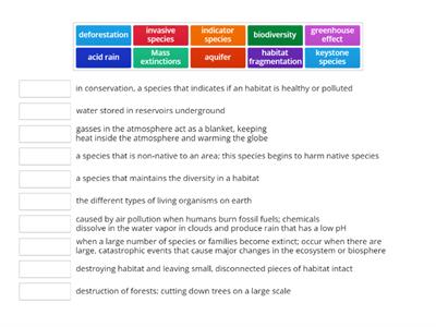 Conservation and biodiversity vocabulary Wordwall