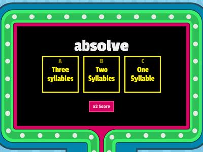 Games Show CHALLENGE!  Three Syllable vs. Two syllable vs. One Syllable