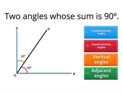 Complementary, Supplementary, Vertical, and Adjacent Angles