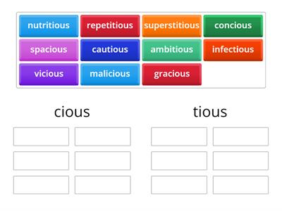 cious or tious suffix sort 