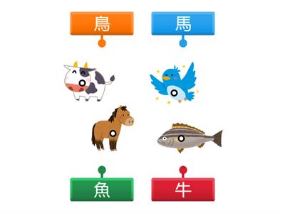 牛、魚、鳥、馬