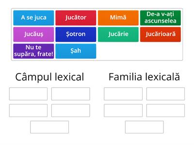 Grupează cuvintele în funcție de câmpul lexical, respectiv familia lexicală a cuvântului JOC.