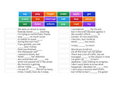 VERB + to int/-ing