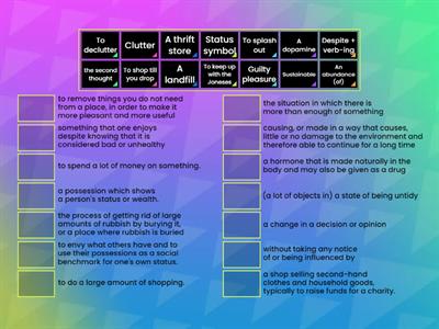 Consumerism (speaking club) - match the words to their definitions