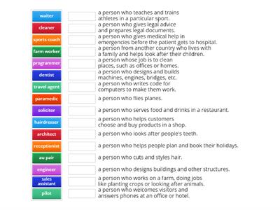 5A Jobs and definitions (Solutions Pre-Int)