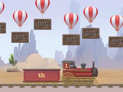 Revision - sh ch th ck - Pop the balloon and drop the word into the correct sound carriage