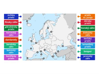 Slepá mapa Európy - prielivy a zálivy