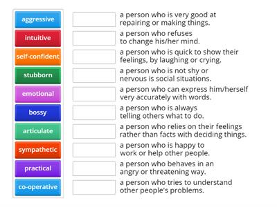 Match the adjectives with their definitions: