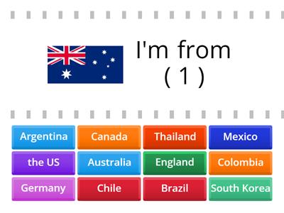 1과 국가 국기 Where are you from? I'm from (  ) 