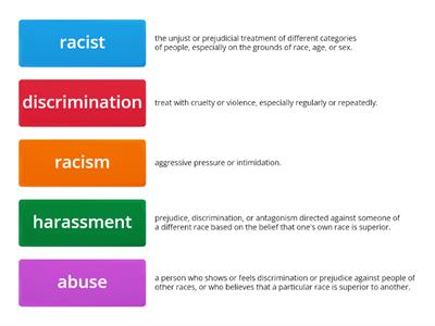Racism-match the words with the definition