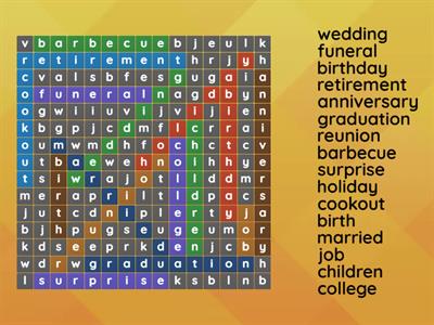 Life Events and Milestones Word Search Puzzle