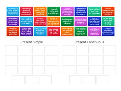 Pr Simple & Pr Continuous B1. Match the uses and the examples with the correct tense