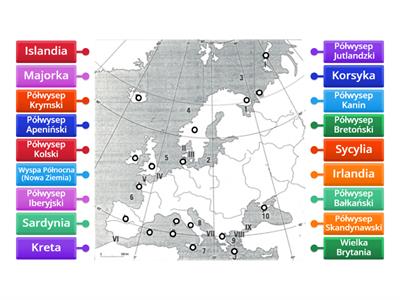 Mapa konturowa Europy - wyspy, półwyspy