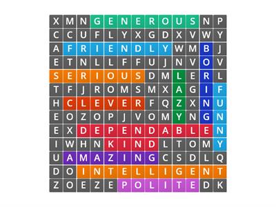 PERSONALITY ADJECTIVES WORDSEARCH