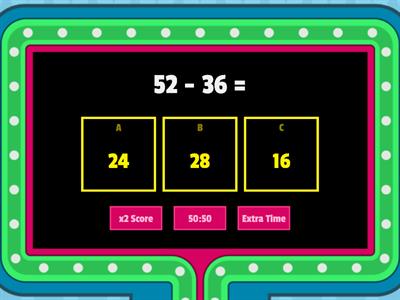 Gameshow Quiz Subtraction of 2-Digit Numbers